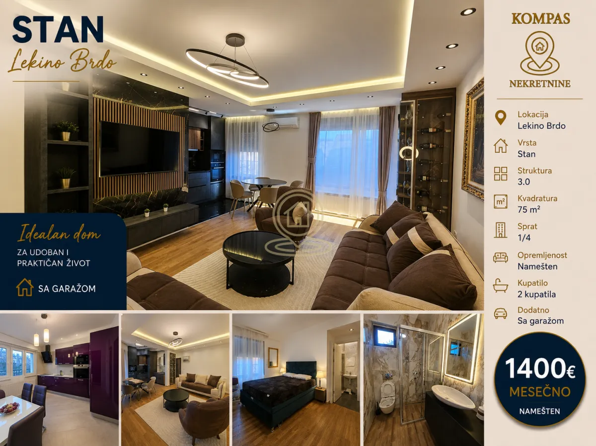 Izdavanje, trosoban stan, 75m², Lekino Brdo, Voždovac Sve Podlokacije