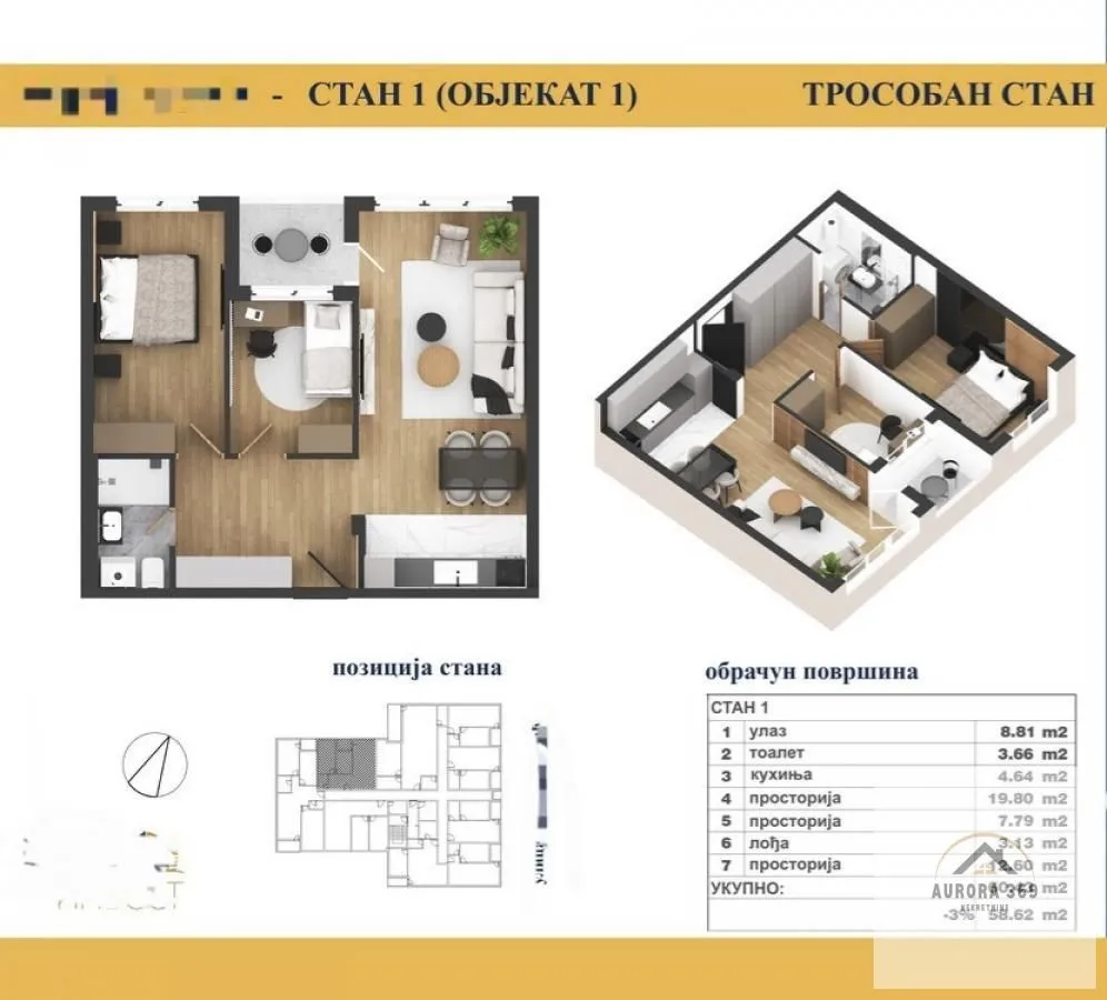 Sale, three bedroom apartment, 60m², Adice, Novi Sad Sve Podlokacije