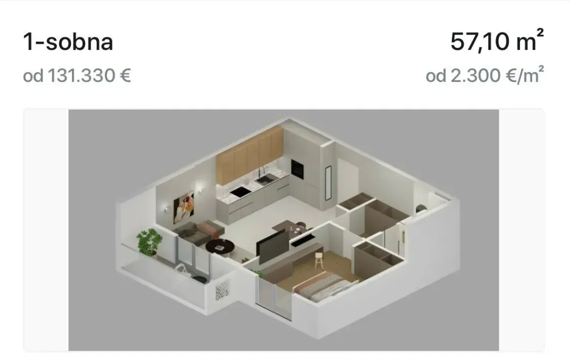 Sale, one bedroom apartment, 57m², Bar, Crna Gora