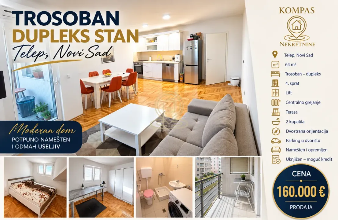 Prodaja, trosoban stan, 64m², Telep, Novi Sad Sve Podlokacije
