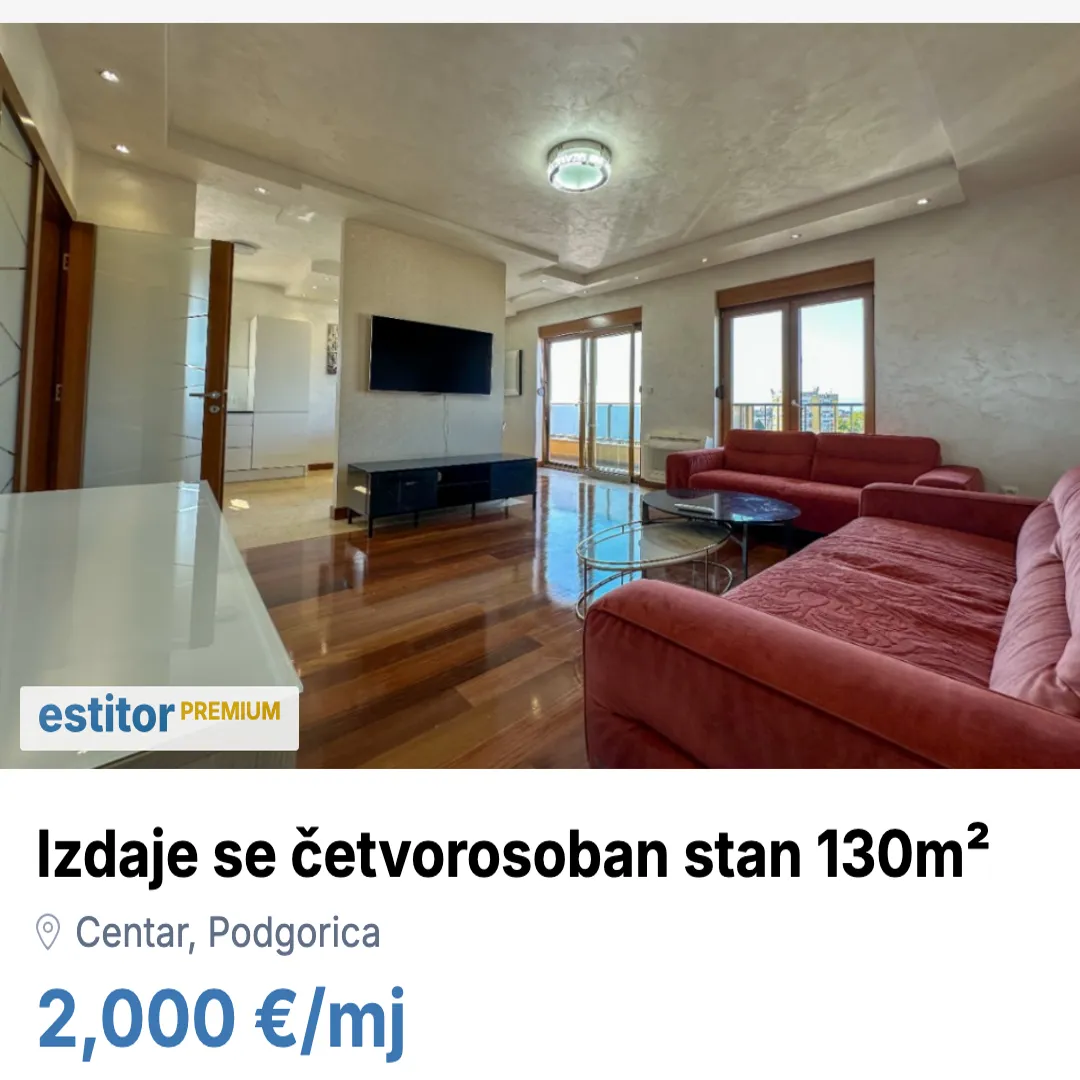 Izdavanje, četvorosoban stan, 130m², Centar, Podgorica