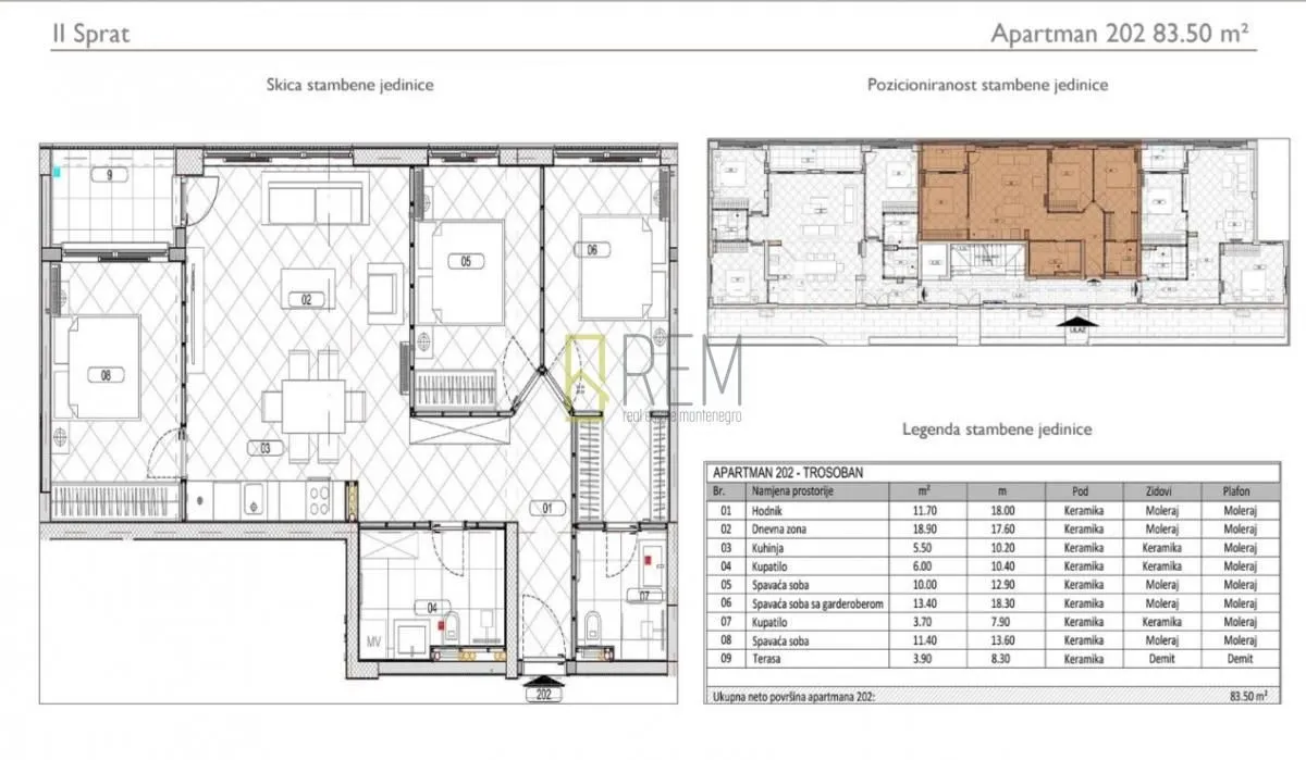 Prodaja, trosoban stan, 83m², Đuraševići, Tivat