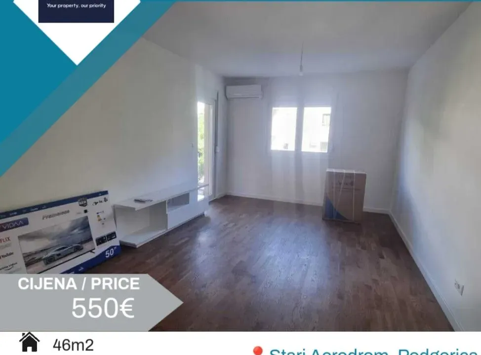 Izdavanje, jednosoban stan, 46m², Stari Aerodrom, Podgorica