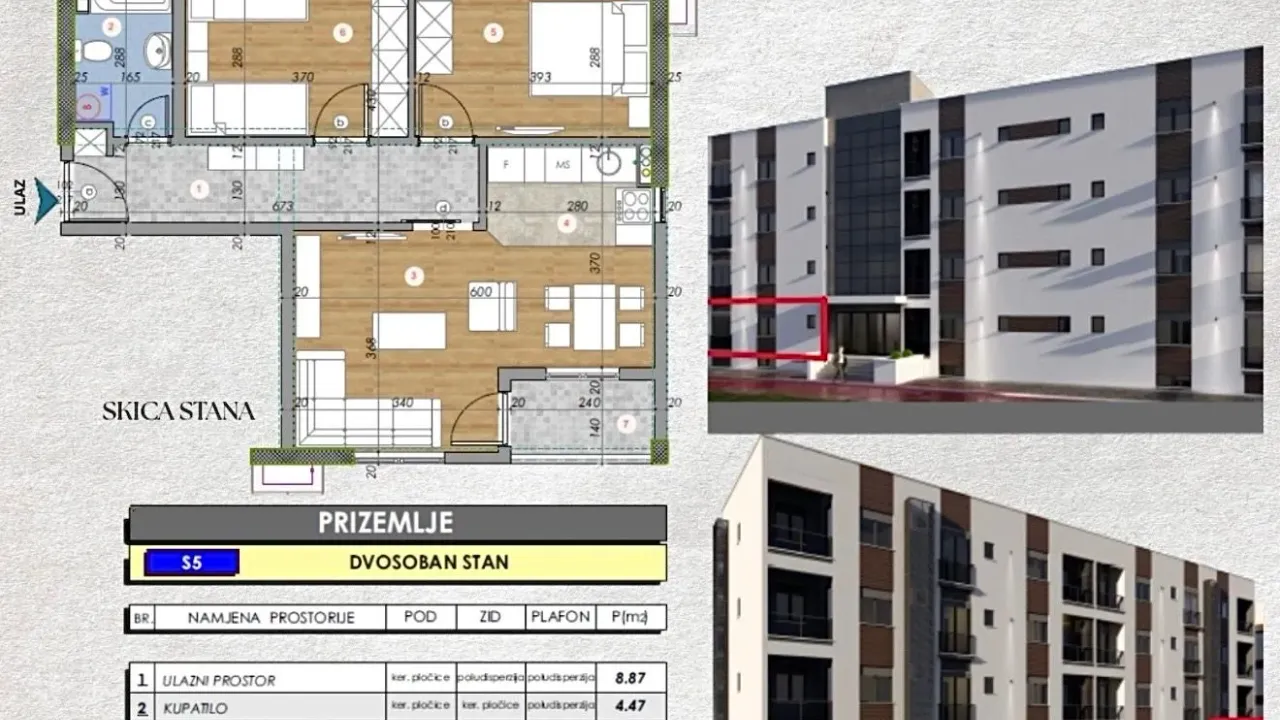 Sale, two bedroom apartment, 60m², Zabjelo, Podgorica