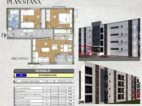 Sale, two bedroom apartment, 60m², Zabjelo, Podgorica - image 1