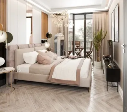Modern bedroom with a double bed, parquet flooring, and access to the terrace. - image 11
