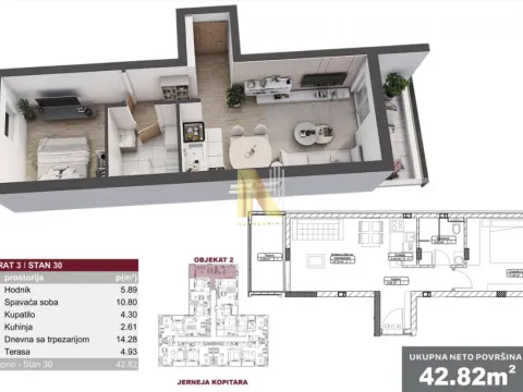 Sale, one bedroom apartment, 43m², Telep, Novi Sad Sve Podlokacije