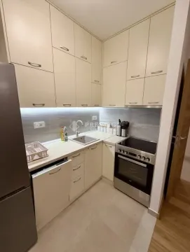 Small bright kitchen with built-in cabinetry and appliances. - image 5