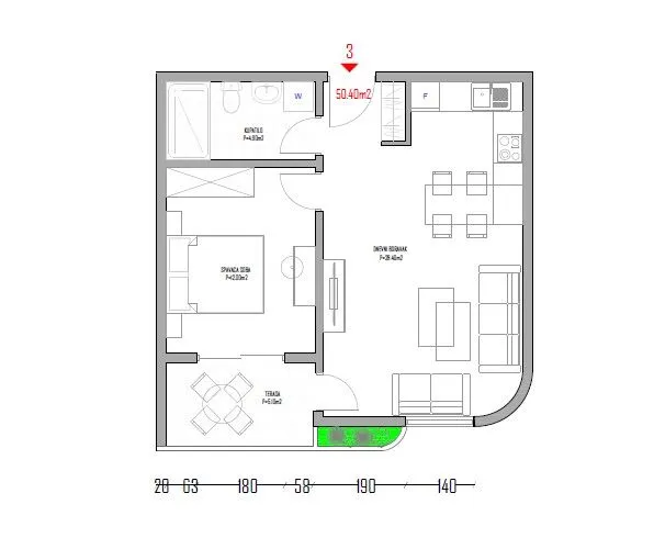 Sale, one bedroom apartment, 50m², Pinješ, Ulcinj