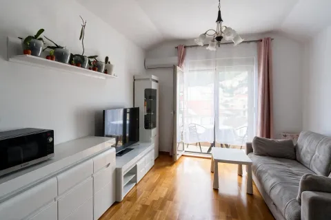 Svijetao dnevni boravak sa garniturom, televizorom i izlazom na terasu. - image 2