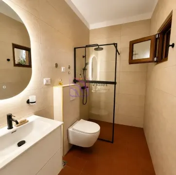 Modern bathroom with a walk-in shower, washbasin, and wall-hung toilet. - image 16