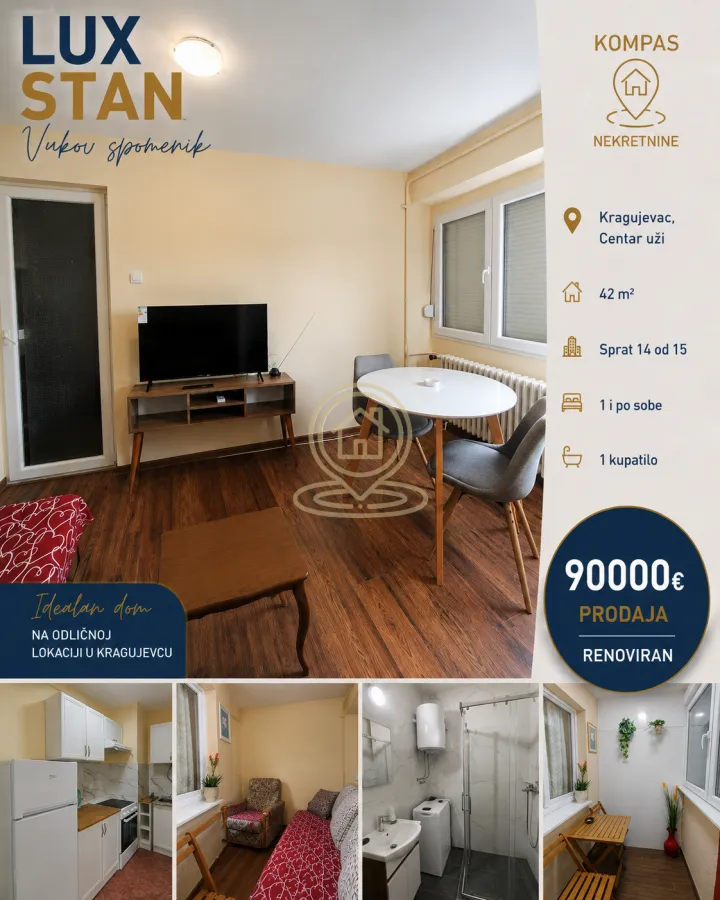 Prodaja, jednosoban stan, 42m², Centar, Kragujevac