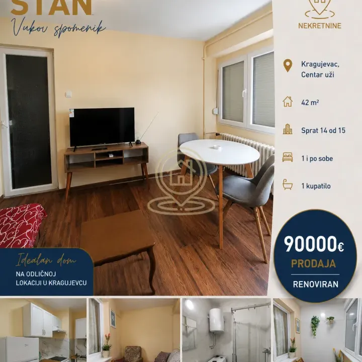 Prodaja, jednosoban stan, 42m², Centar, Kragujevac