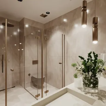 Moderne kupatilo sa tuš kabinom, ugradnim toaletom i umivaonikom. - image 11