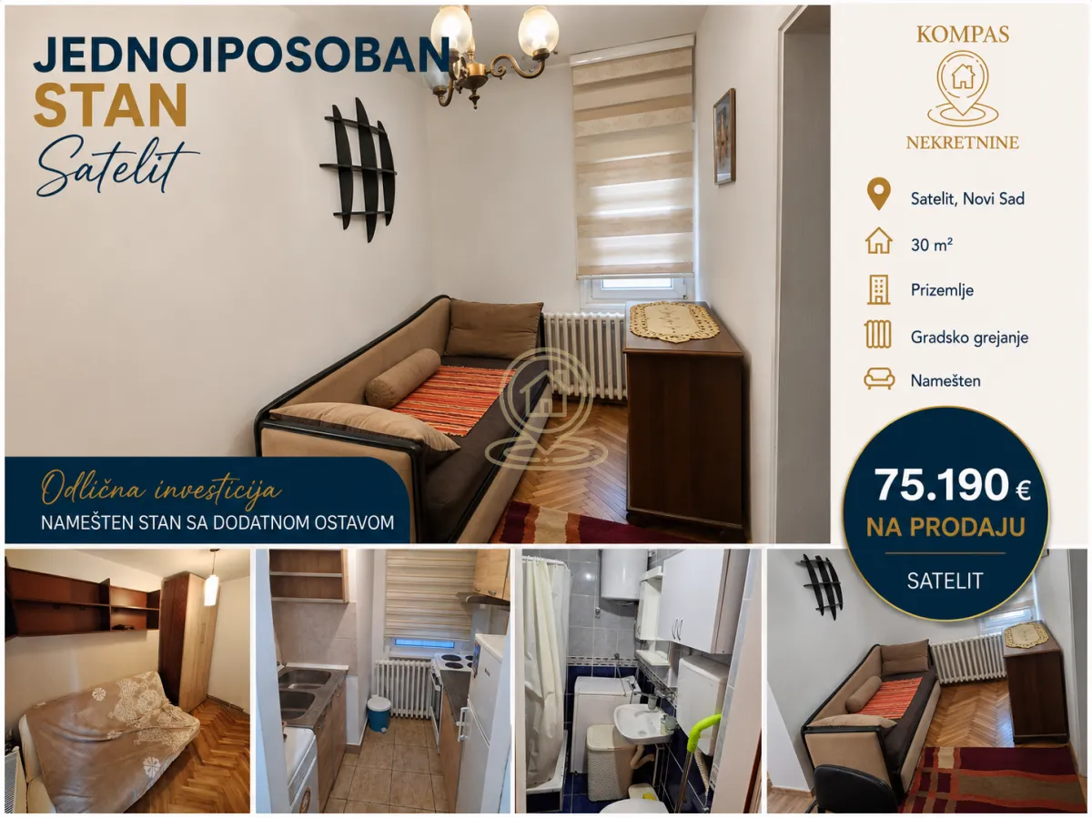 Prodaja, jednosoban stan, 30m², Satelit, Novi Sad Sve Podlokacije