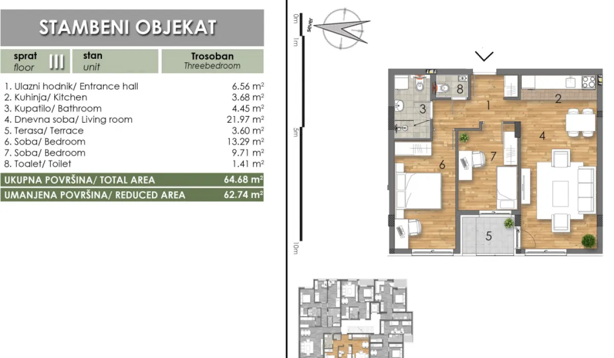 Prodaja, trosoban stan, 63m², Bulevar Oslobodjenja, Novi Sad Sve Podlokacije