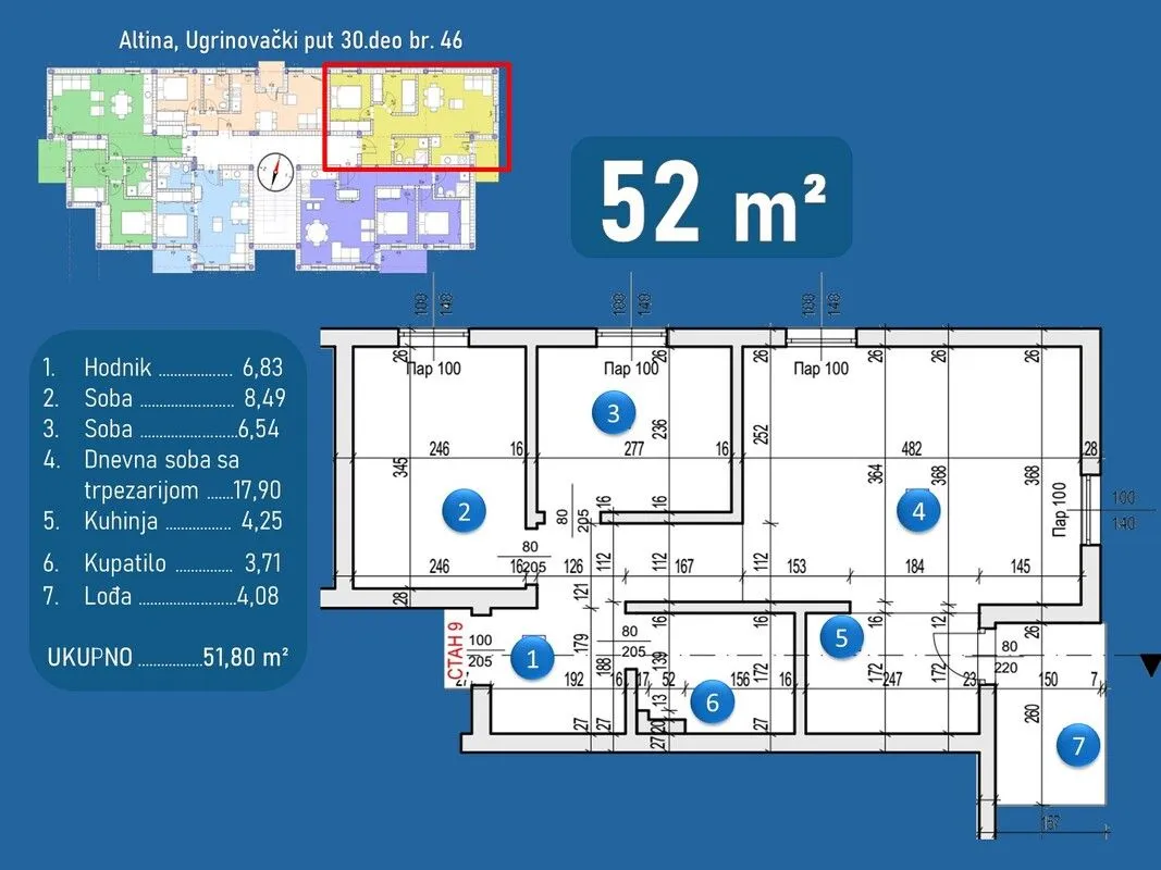 Sale, two bedroom apartment, 52m², Altina, Beograd