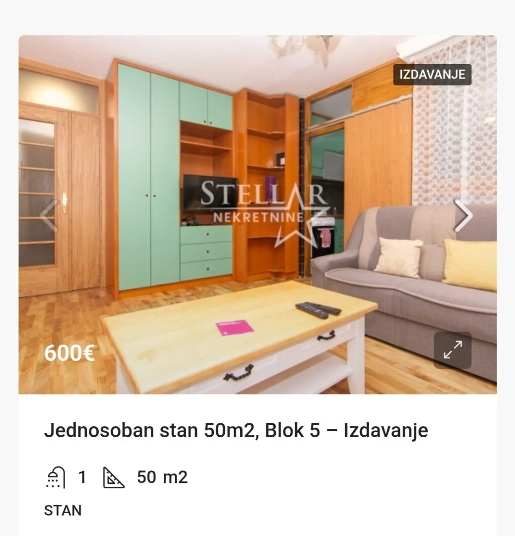 Rent, apartment, 50m², Blok 5, Podgorica