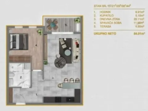 Prodaja, jednosoban stan, 54m², Čeluga, Bar - image 3