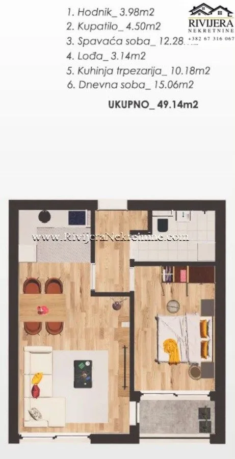 Prodaja, jednosoban stan, 49m², Kava, Tivat