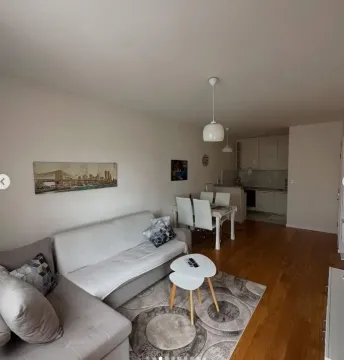 Living room with sofa and dining area in the back. - image 4