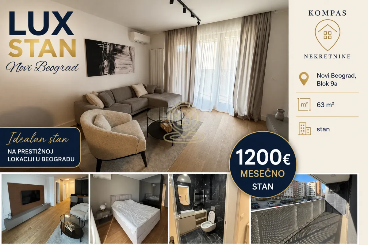Rent, two bedroom apartment, 63m², Novi Beograd Blok 9, Novi Beograd Sve Podlokacije