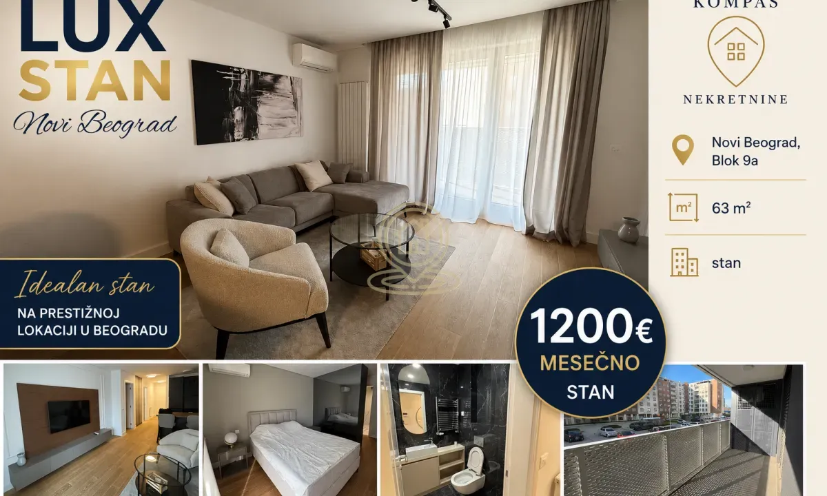 Izdavanje, dvosoban stan, 63m², Novi Beograd Blok 9, Novi Beograd Sve Podlokacije