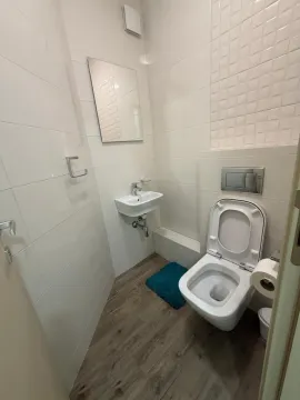 Manje kupatilo sa bijelim pločicama, umivaonikom i wc šoljom. - image 11