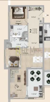 Arhitektonski plan stana sa rasporedom prostorija i namještajem. - image 9