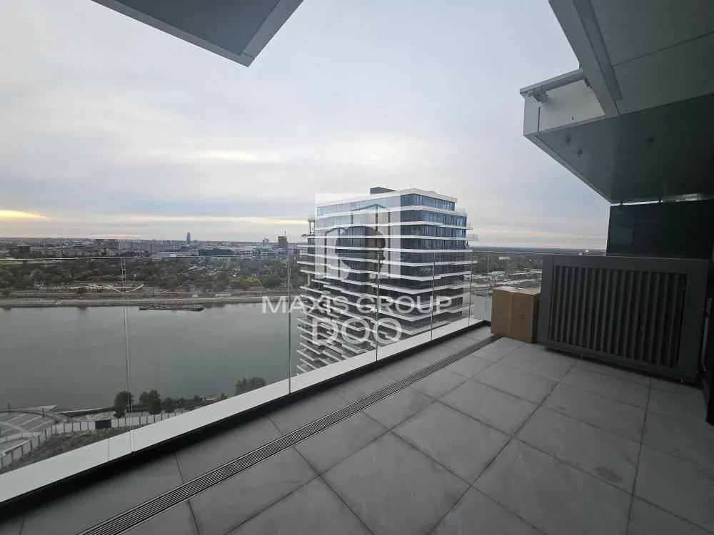 View of the river and surrounding buildings from the spacious terrace.