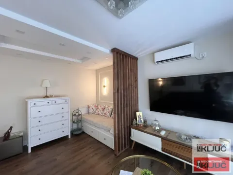 Dnevna soba sa TV-om, komodom, klima uređajem i ugrađenim ležajem sa pregradnim paravanom. - image 12