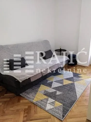 Living room with a sofa and rug.