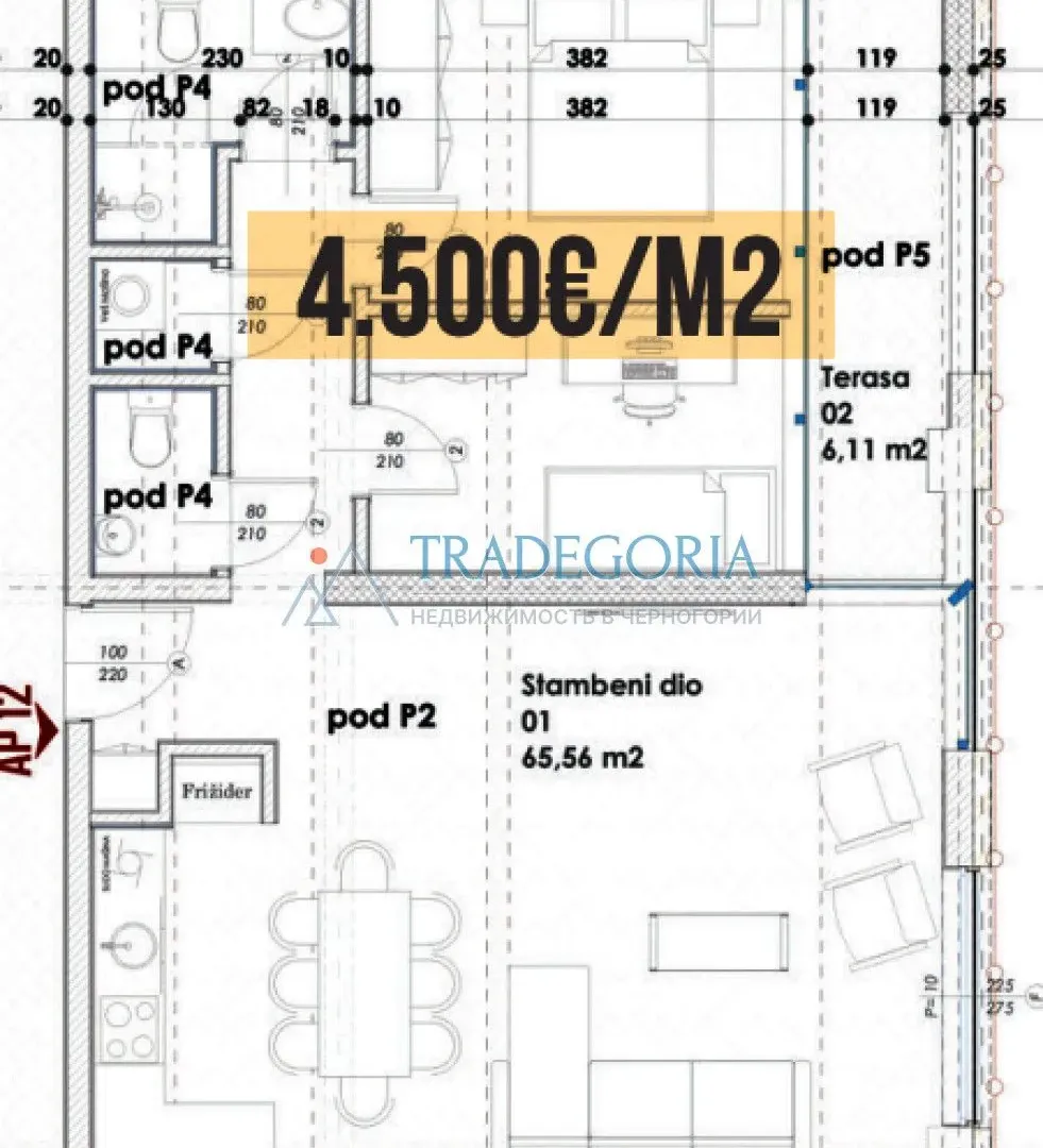 Prodaja, dvosoban stan, 72m², Budva, Crna Gora