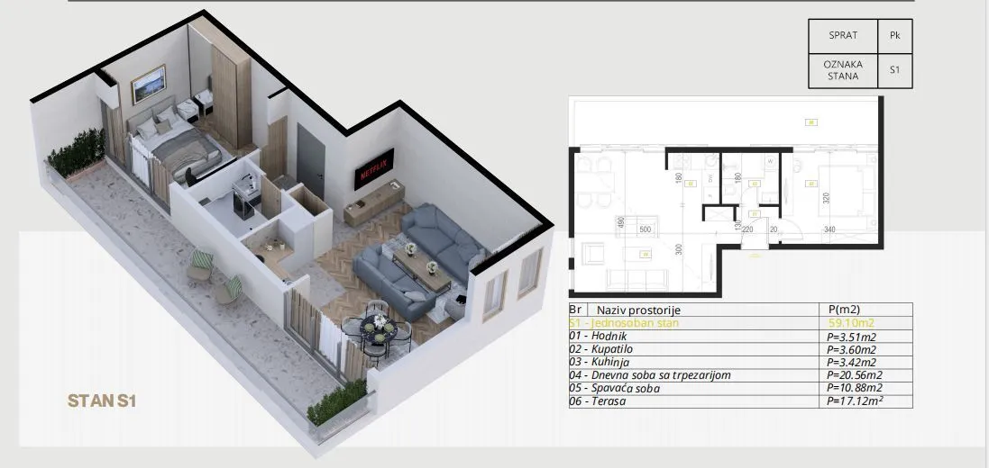 Sale, studio apartment, 43m², Budva, Crna Gora