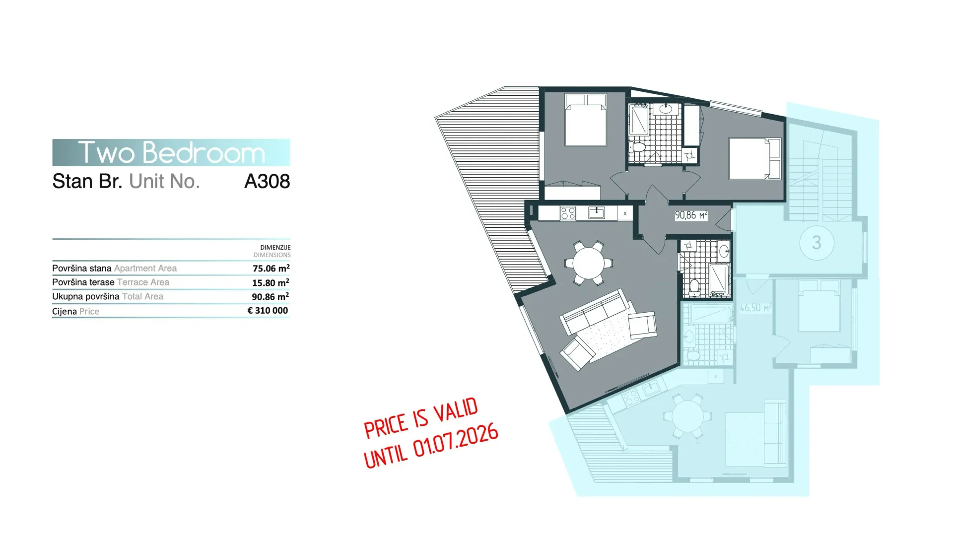 Sale, two bedroom apartment, 57m², Donja Lastva, Tivat