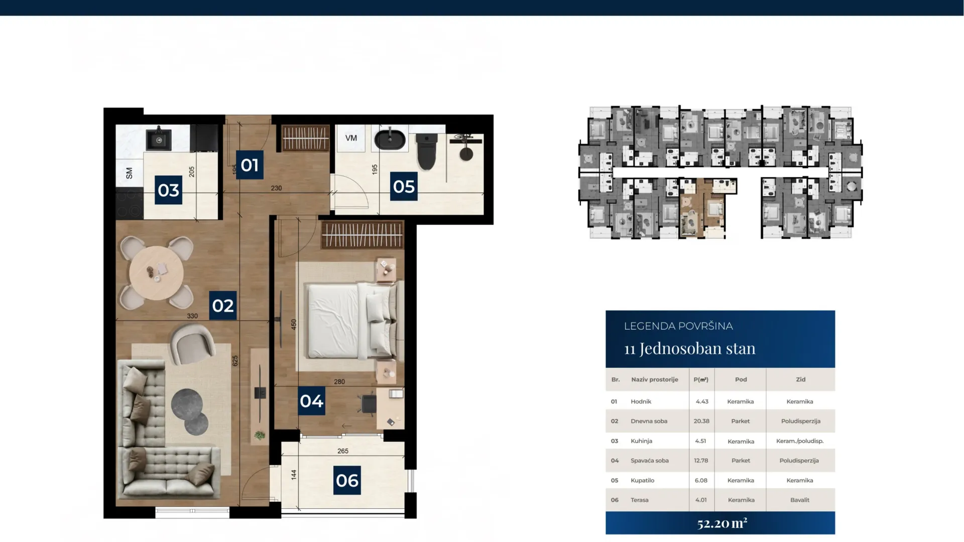 Prodaja, jednosoban stan, 52m², Zabjelo, Podgorica