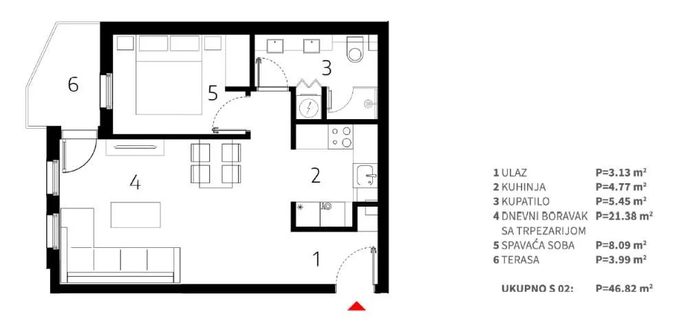 Prodaja, jednosoban stan, 47m², Palilula, Niš