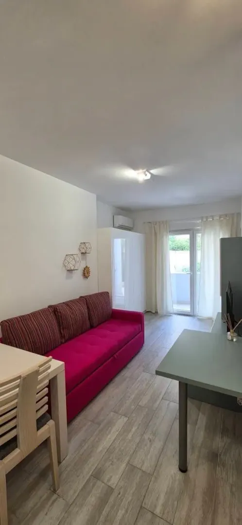 Living room with a sofa and a table.
