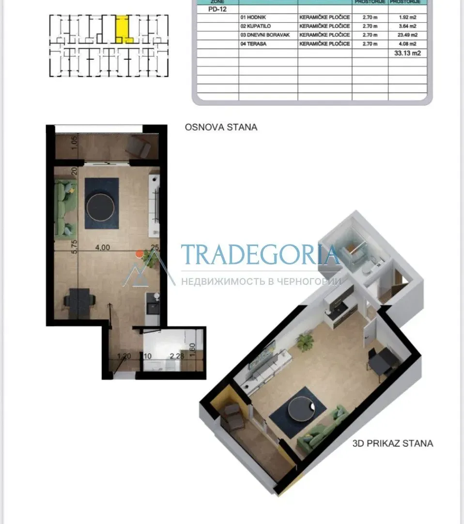 Prodaja, garsonjera, 31m², Bar, Crna Gora