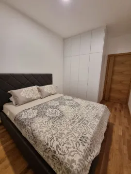 Bedroom with a double bed, built-in wardrobe, and wooden flooring. - image 19
