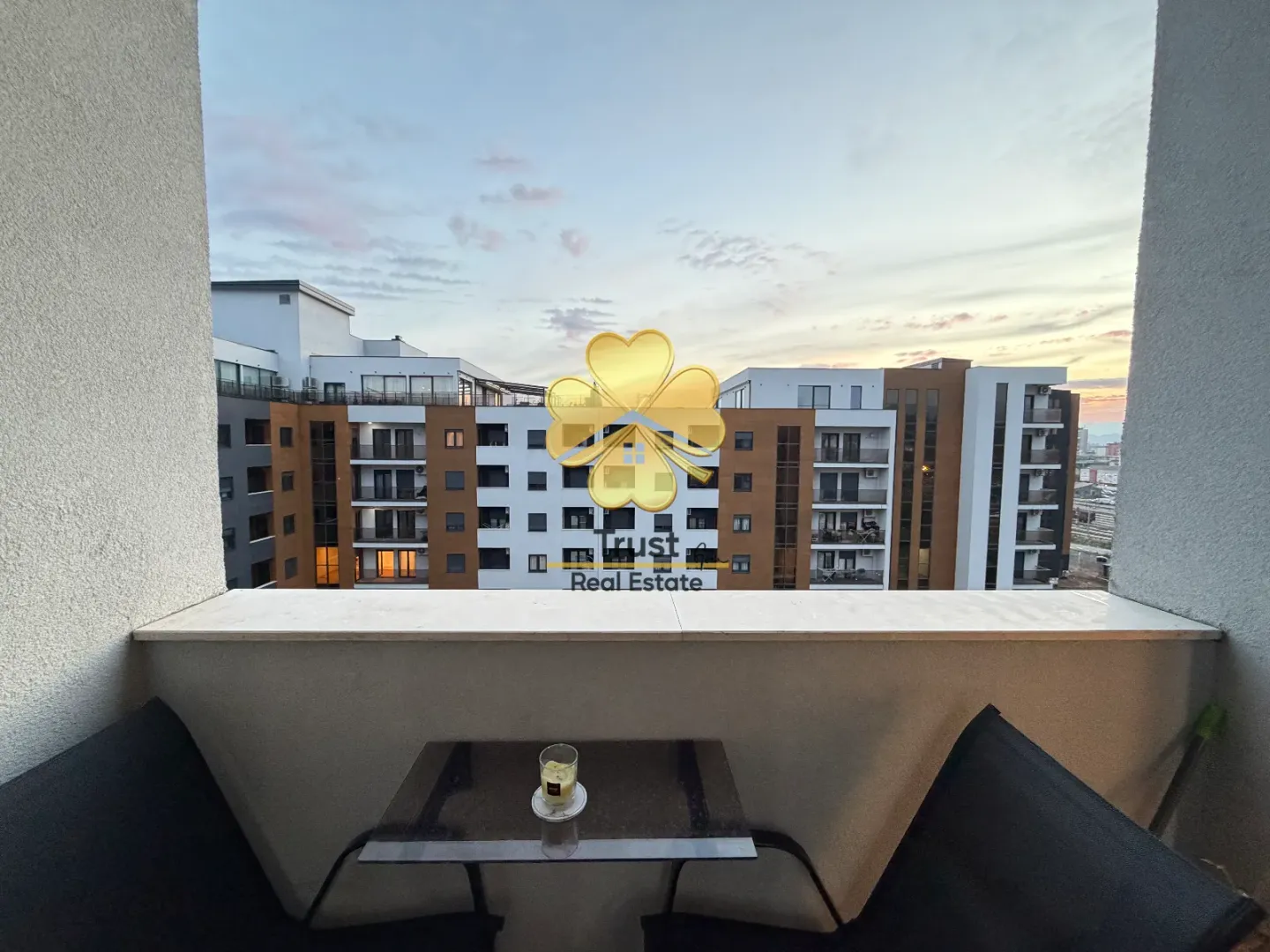 View from the terrace towards surrounding residential buildings.