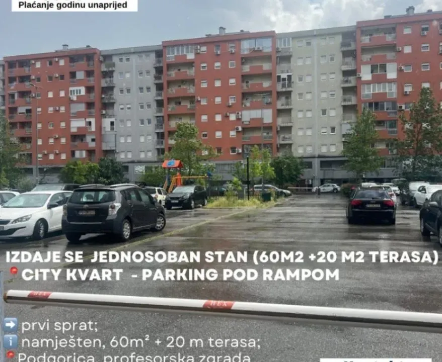 Izdavanje, jednosoban stan, 60m², City Kvart, Podgorica