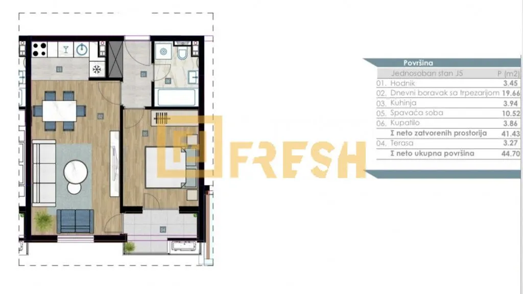 Prodaja, jednosoban stan, 45m², Zabjelo, Podgorica