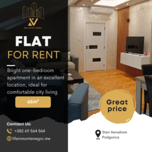 Izdavanje, jednosoban stan, 65m², Stari Aerodrom, Podgorica