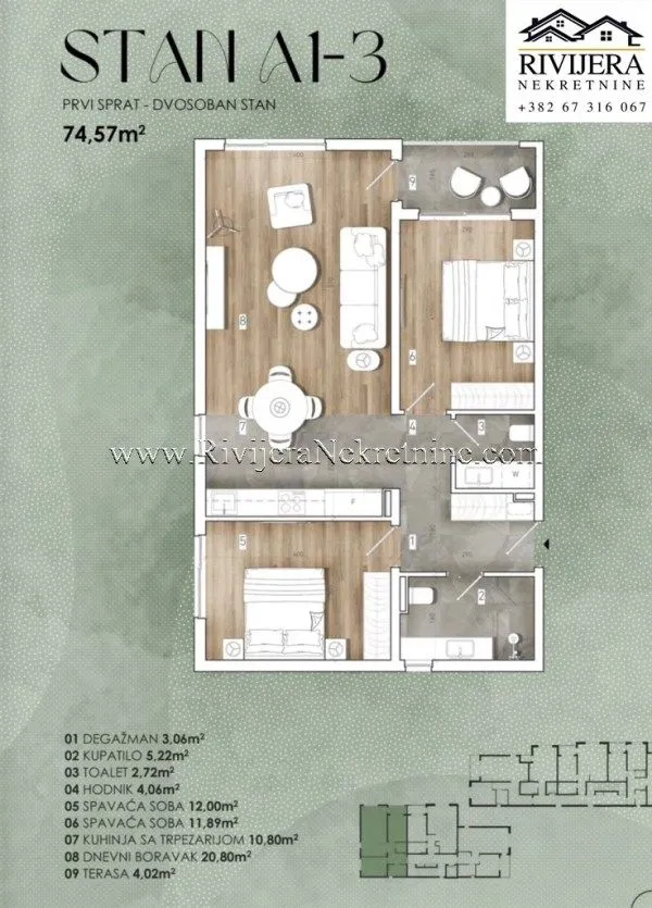 Prodaja, dvosoban stan, 75m², Radanovići, Kotor