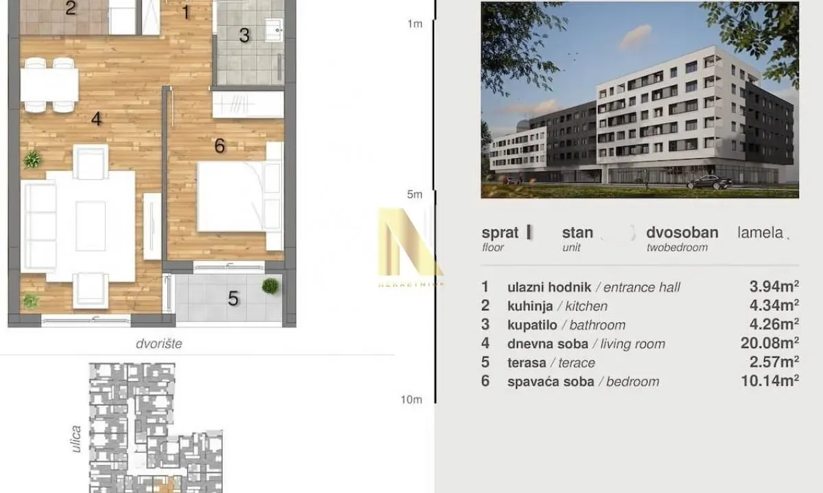 Sale, two bedroom apartment, 44m², Telep, Novi Sad Sve Podlokacije