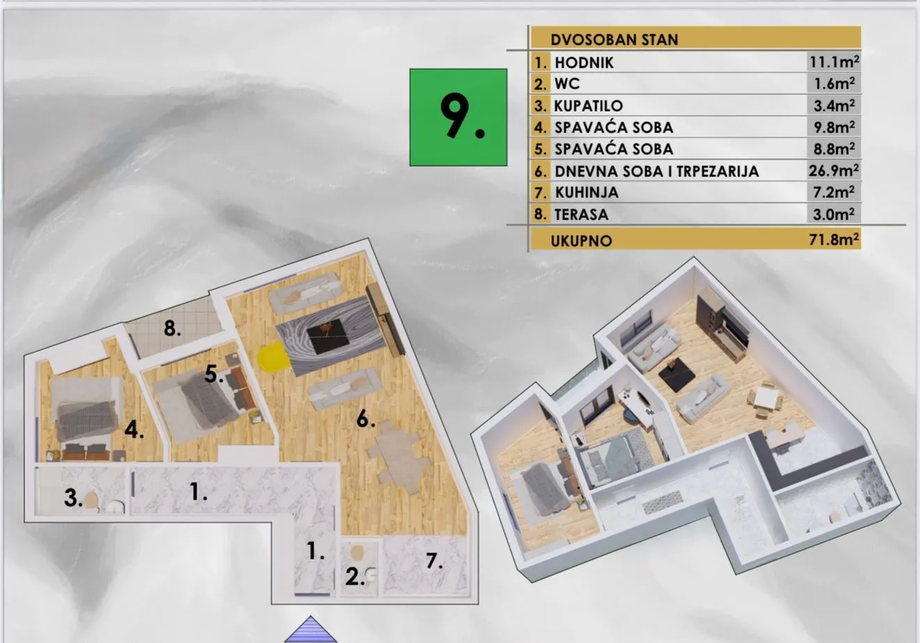 Sale, two bedroom apartment, 70m², Ilino, Bar