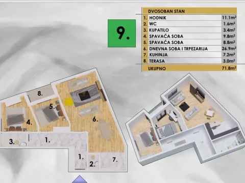 Prodaja, dvosoban stan, 70m², Ilino, Bar - image 3