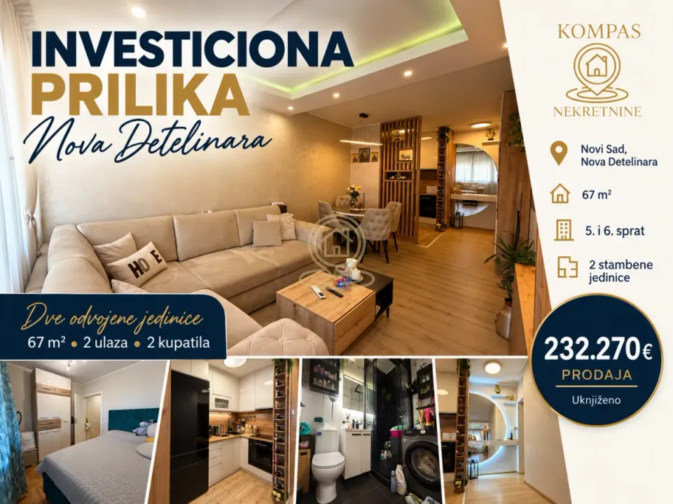 Sale, two bedroom apartment, 67m², Nova Detelinara, Novi Sad Sve Podlokacije