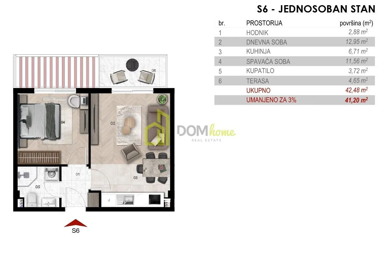 Sale, one bedroom apartment, 46m², Momišići, Podgorica